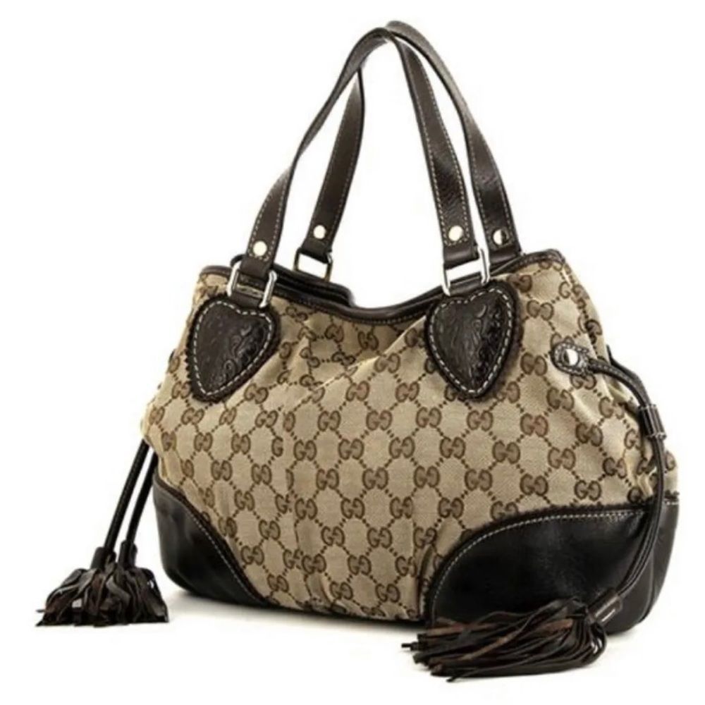 Gucci Tribeca GG Tote Shoulder Bag With Hearts And Tassels